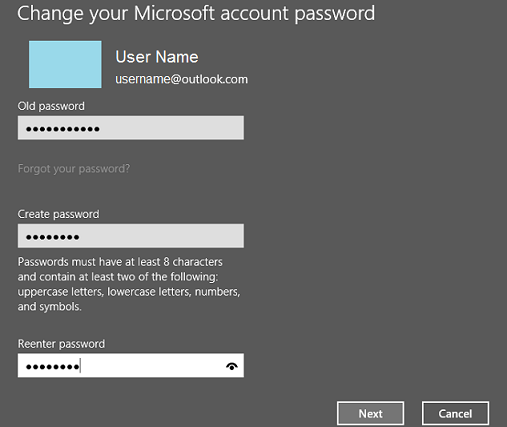 change a child account password microsoft